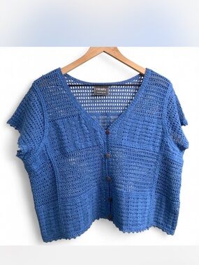 ninety Vintage-Inspired Blue Crochet Button-Front Top size small cottage core